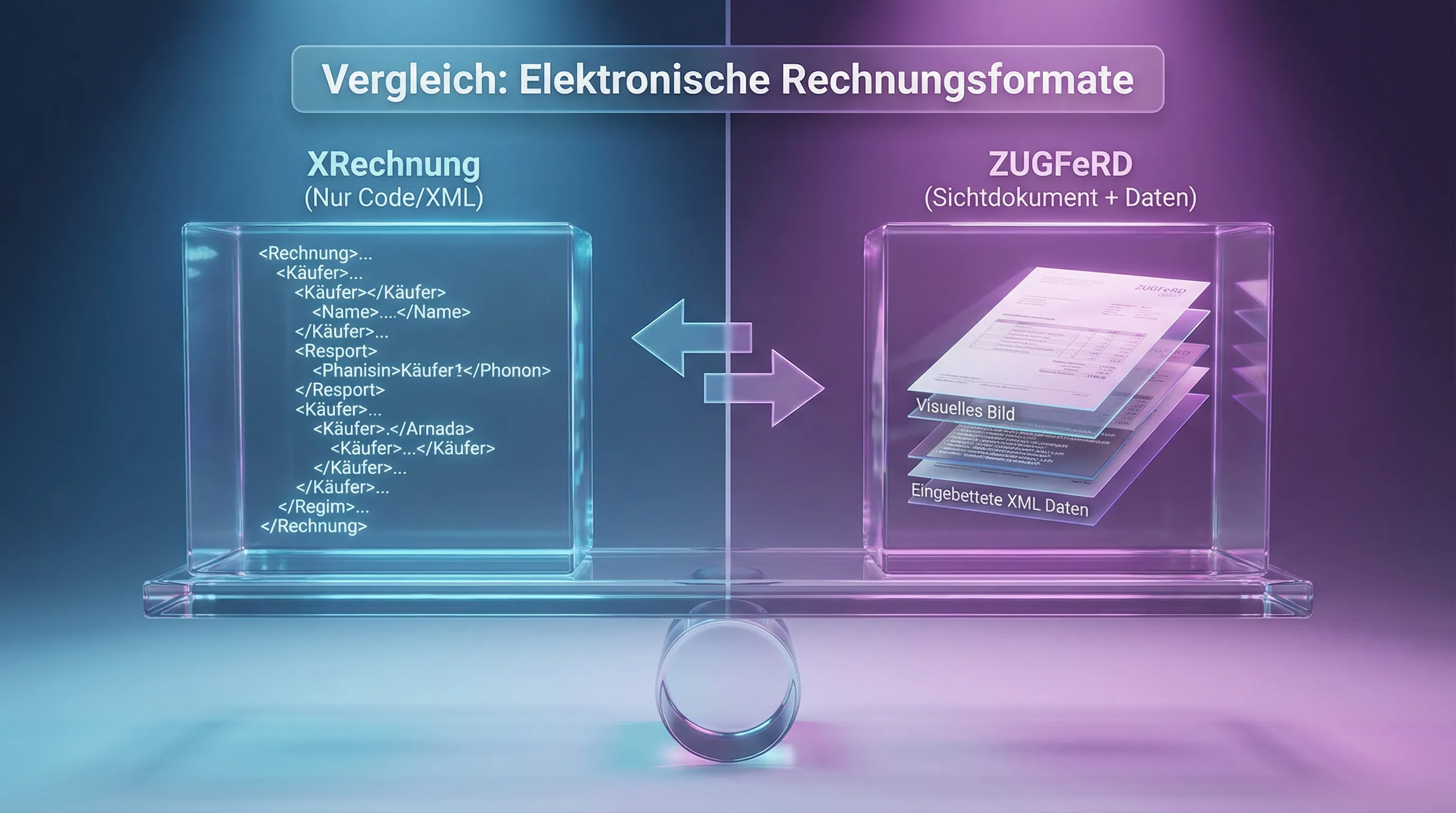 Titelbild für den Artikel: XRechnung vs. ZUGFeRD: Unterschiede, Vorteile und Formatwahl für Unternehmen